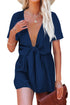 Plunge V Neck Knotted Short Sleeves Romper